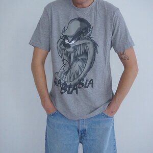 Looney Tunes Grey Tasmanian Devil Character Print Classic Cartoon Crewneck Tee L